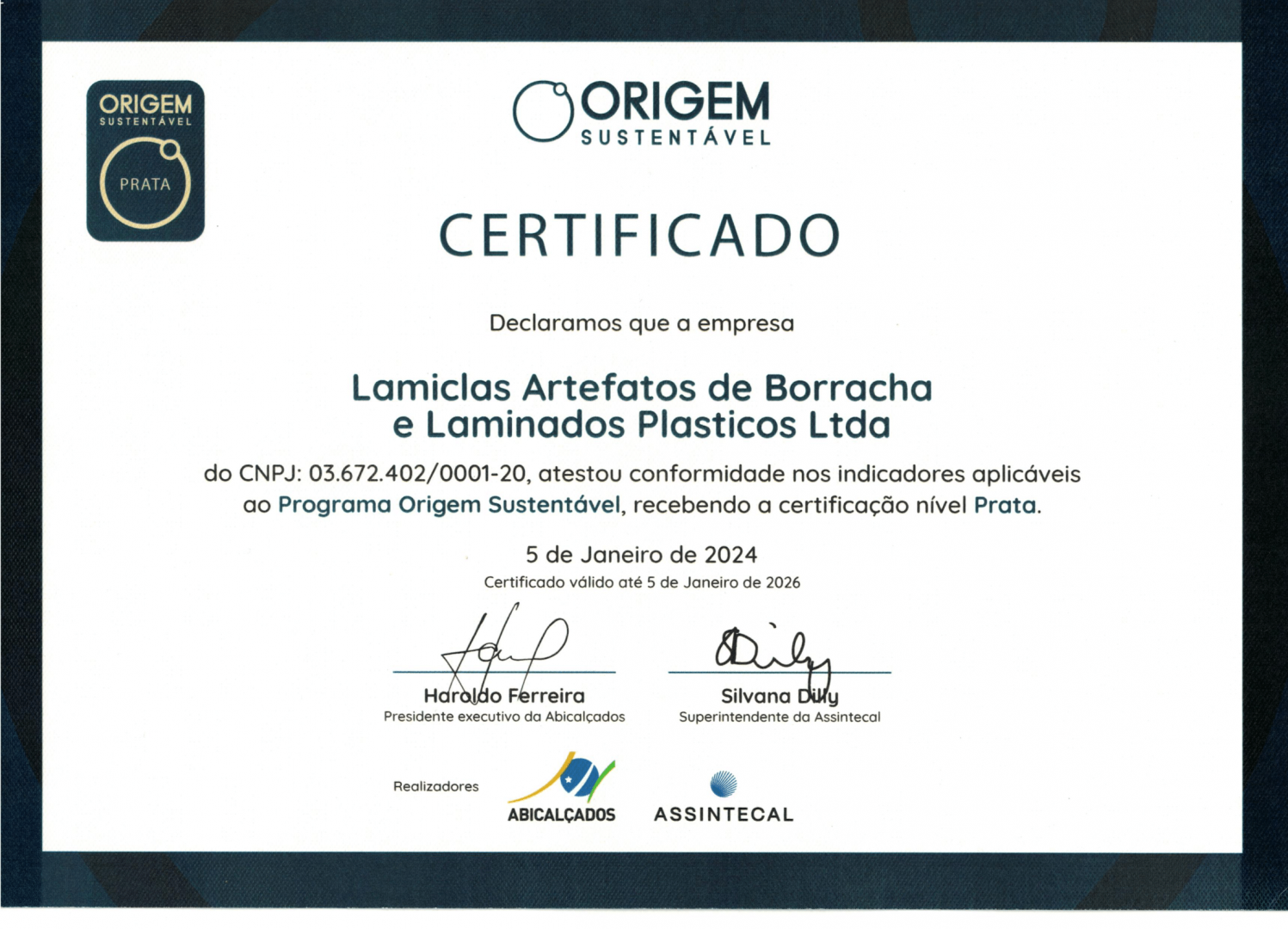 Certificado Origem Sustentável Lamiclas